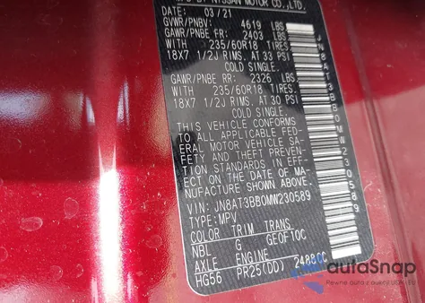 2021 Nissan Rogue Sv Intelligent Awd из США, поврежденный, VIN JN8AT3BB0MW230589